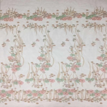 Pink Green Beaded Embroidery Netting Fabric