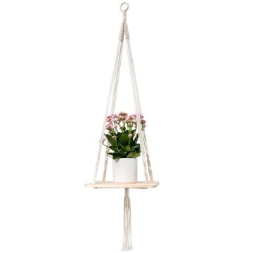 Rustic Home Decor Display Wood Wall Hanging Shelf Floating Shelves Swing with cotton rope