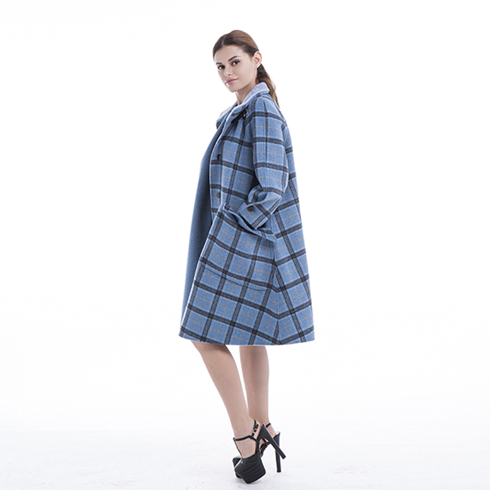 Chequered Blue Cashmere Winter Coat
