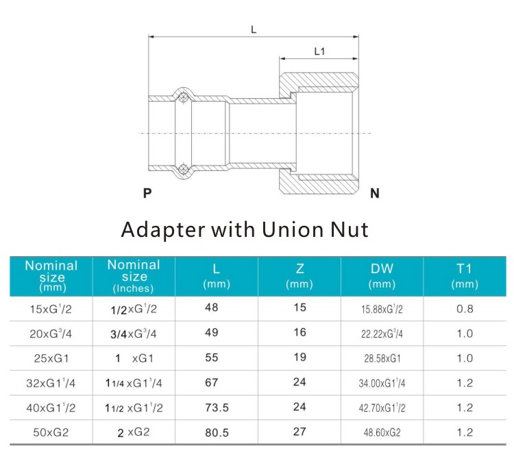 adapter with union nut