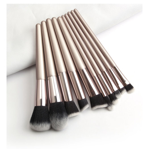 10 Piece Champagne Gold Makeup Brushes Suit