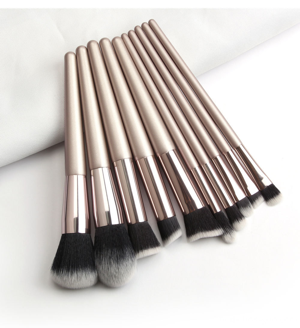 10 Piece Champagne Gold Makeup Brushes black