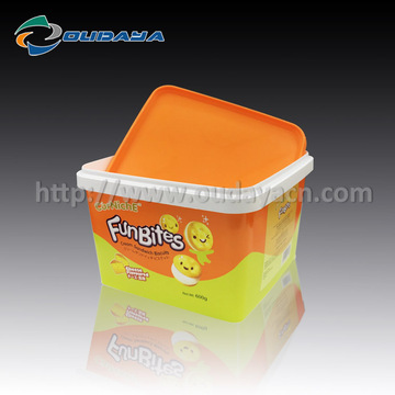 Customized printing IML plastic food container with handle