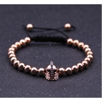 Black Knight Helmet Hollow Copper Bracelet With 6MM Round Beads