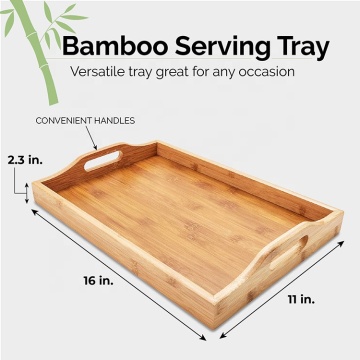 Wood Food Serving Tray with Handles, 16 x 11 x 2 Inches