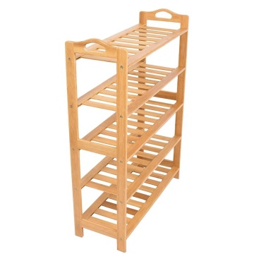HOME Free Standing Bamboo Shoe Rack with Handles | 5 Tier | Wood | Closets and Entryway | Organizer | Fits 15 Pairs