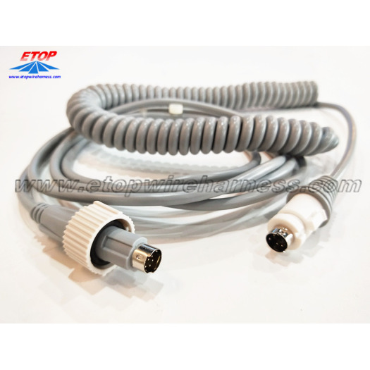 coiled cable with DIN connectors for medical machine
