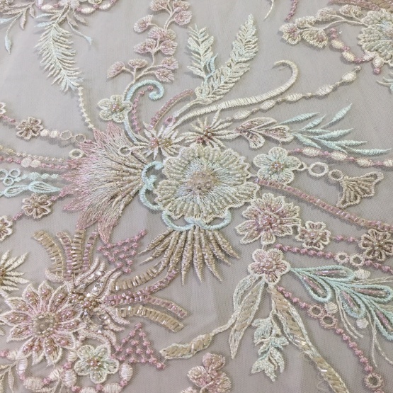 Light Color Handwork Beaded Bridal Dress Fabric