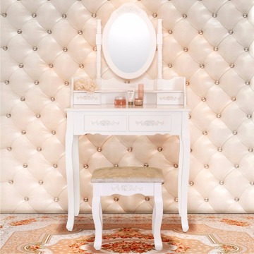 Vanity Makeup Table Set Dressing Table with 4 Drawers/ Stool White