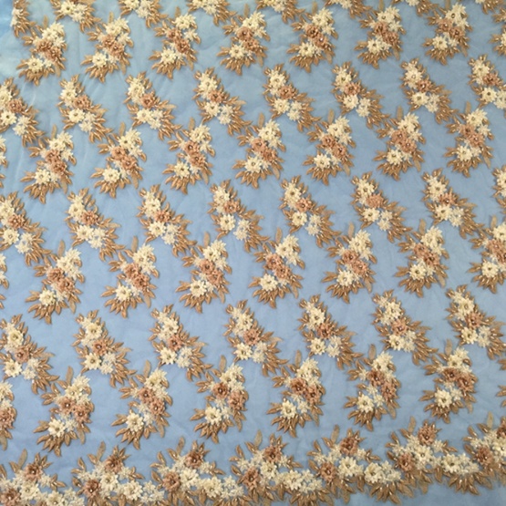 Orange Handmade Stone 3D Flower Fabric