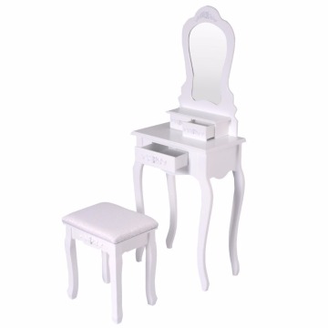 White Wood Simple Mirrored Dressing Table Designs With Drawer