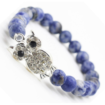 Sodalite Gemstone Bracelet with Diamante alloy Owl Piece