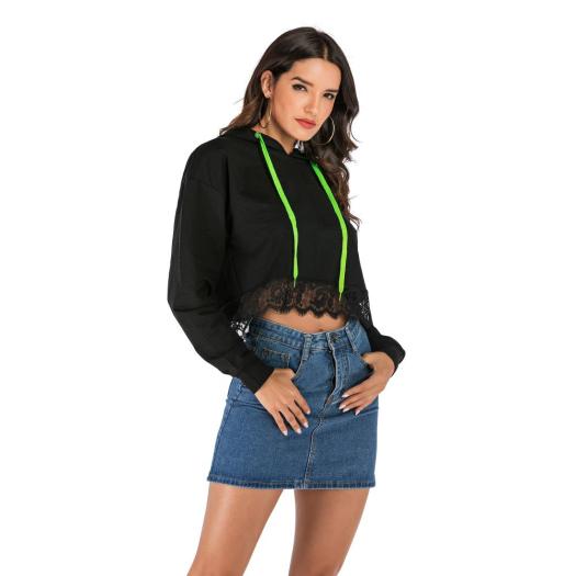 Hot Selling Women's Short Lace Hooded Sweatshirt