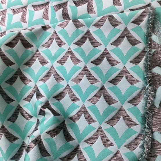 Blue Satin Geometric Jacquard Fabric
