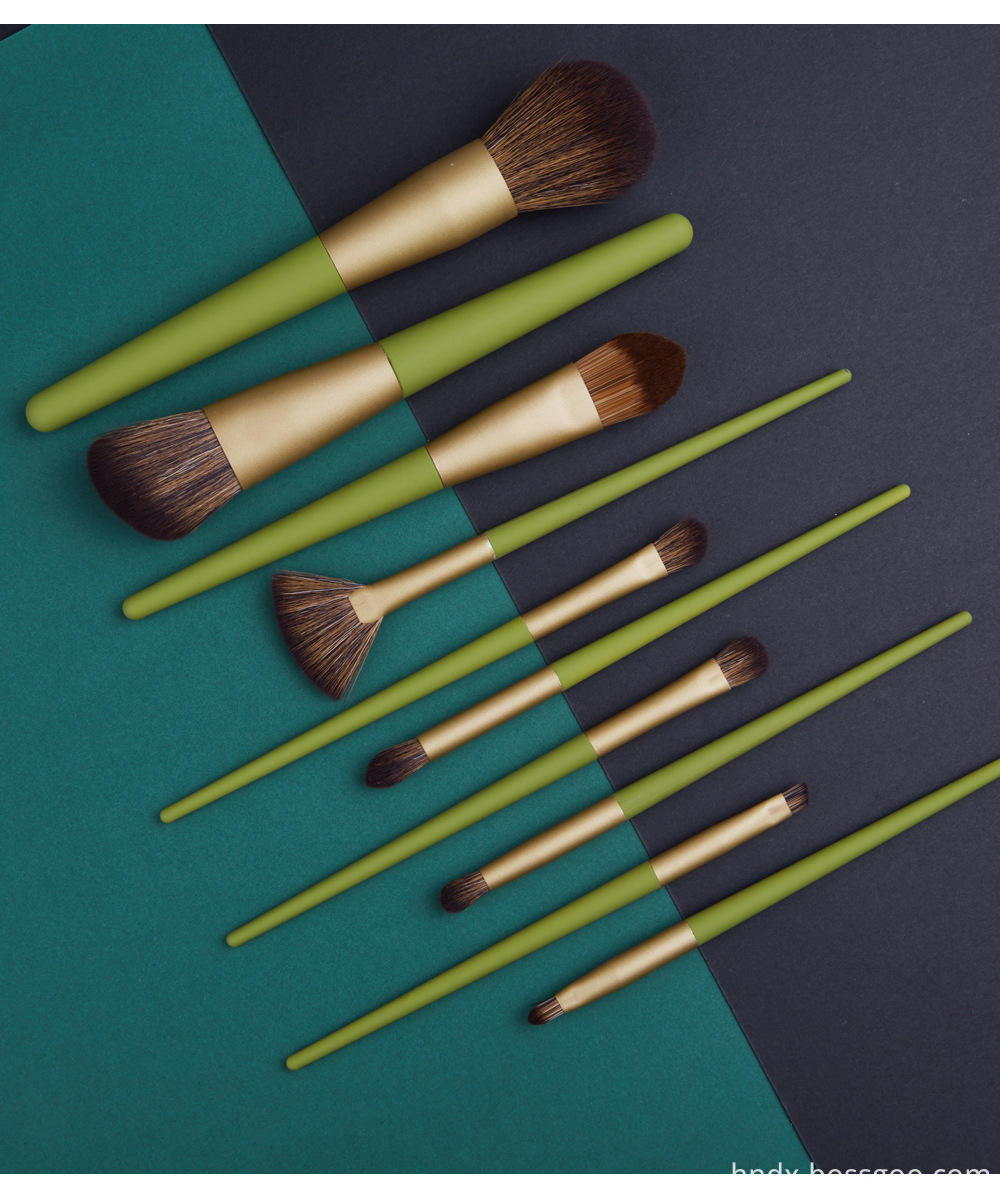 10 Piece Wood Green Makeup Brush Suit 9