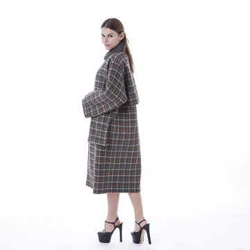 Brown checked lapel cashmere coat