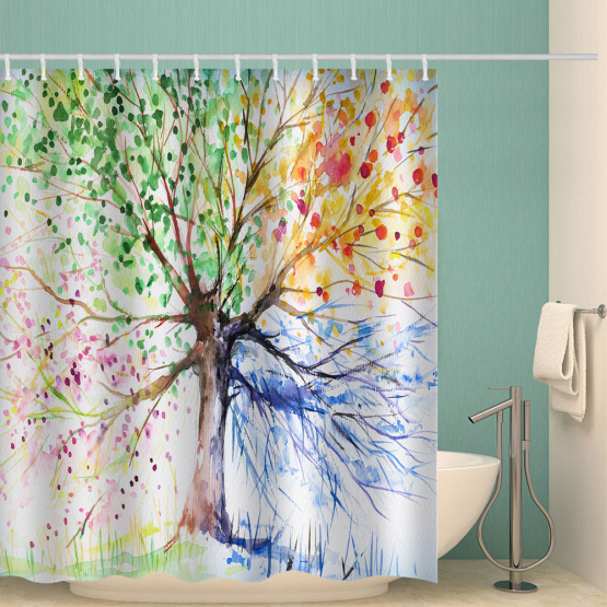 Colorful Tree Waterproof Shower Curtain Colorful Bathroom Decor with Hooks