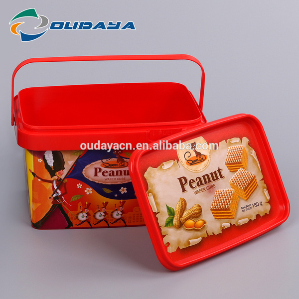 plastic square biscuit food packaging box with handle