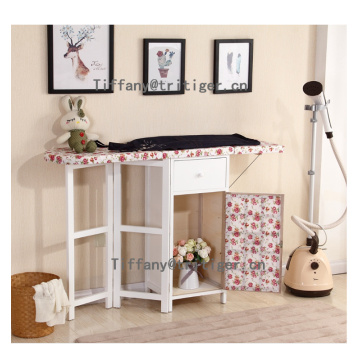 multi function foldable ironing board with wooden cabinet drawers
