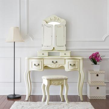 White French style 3 mirrors wooden dressing table 5 drawers