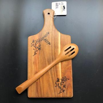 Wooden paddle cutting board with handle