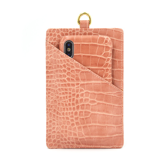 Card Holder with Strap Crocodile Leather Card Holder