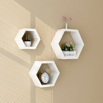 Wooden Hexagon Mounted Floating Shelves Wall Decor Storage Racks Children's Room DIY Decoration