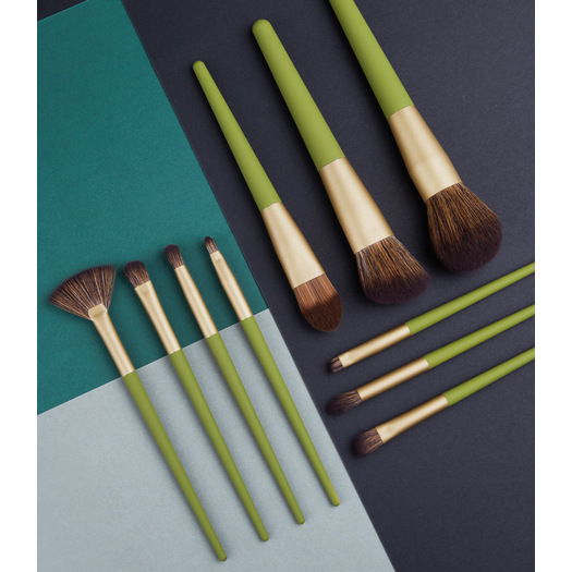 10pcs Green Wood Makeup Brush Suit