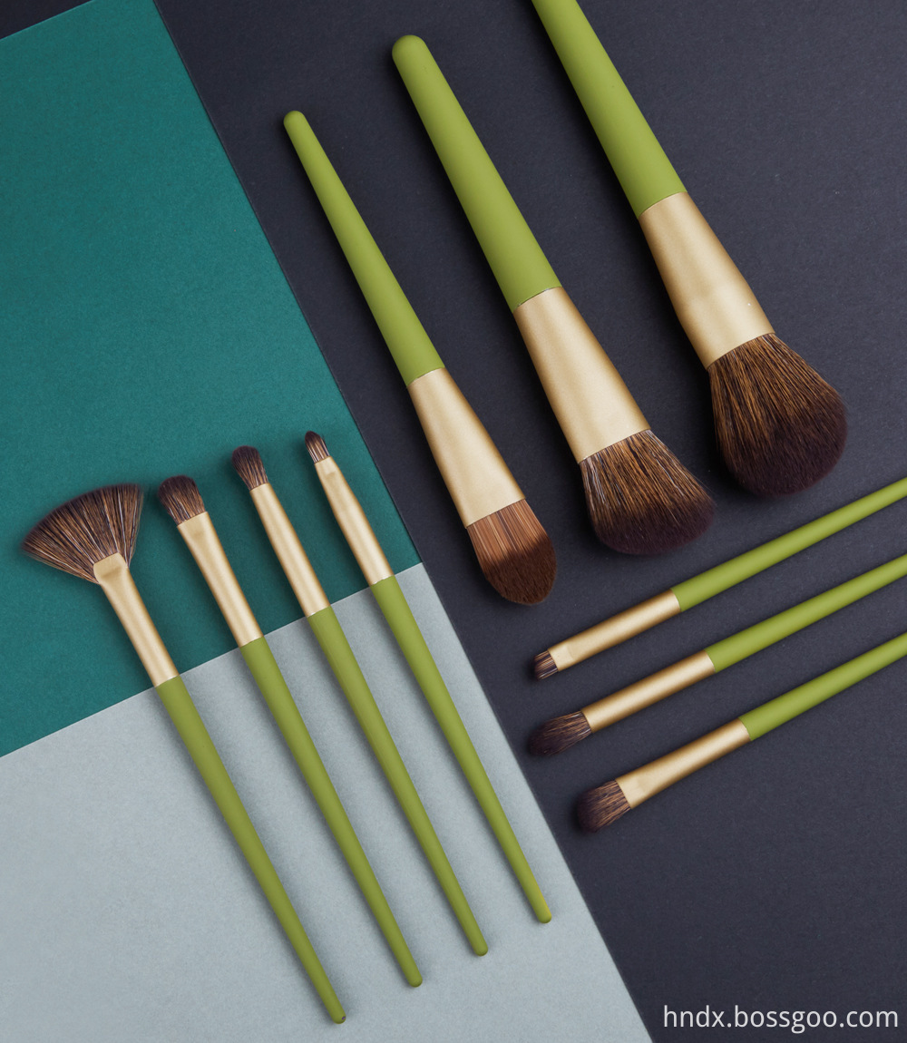 10 Piece Wood Green Makeup Brush Suit 10