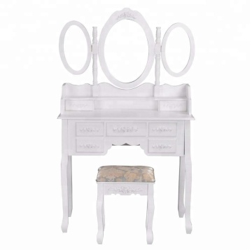 Makeup Dressing Table 7 Drawers Vanity Table Set with Folding Oval Mirror