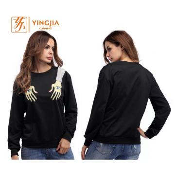 Women's Long Sleeves Hand Printed Pullover Black Sweatshirt