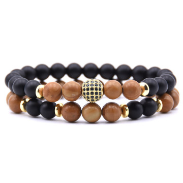 Gold Zircon Round 2pcs beads bracelet