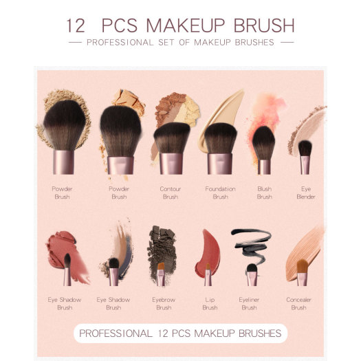 12 Pieces Grapelet Makeup Brush Set Hot