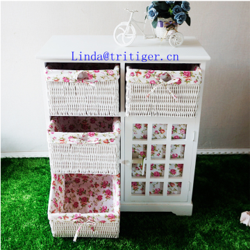 beside table storage wood cabinet with wicker drawer