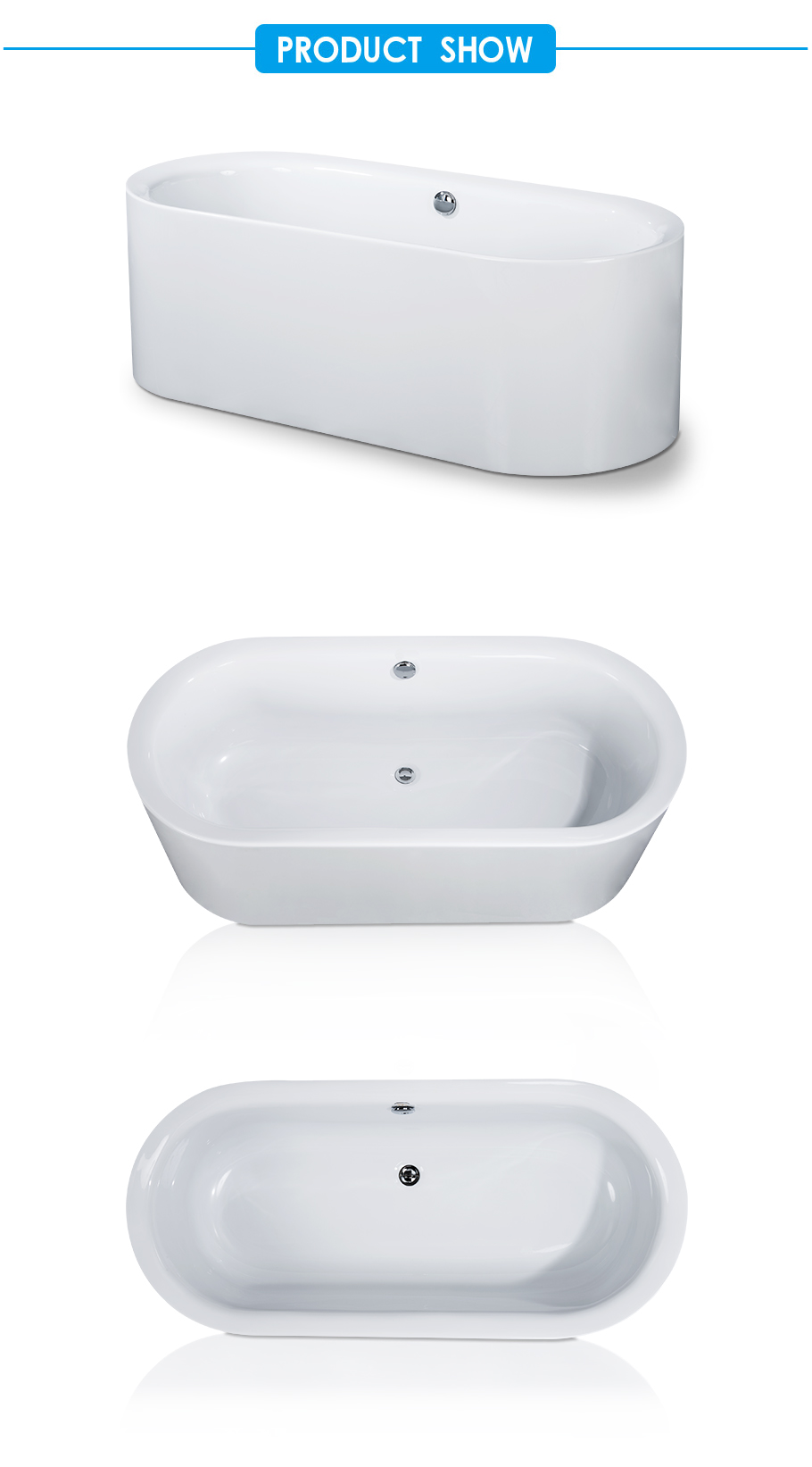 Arabella Oval One-Piece Freestanding Bathtub in Acrylic