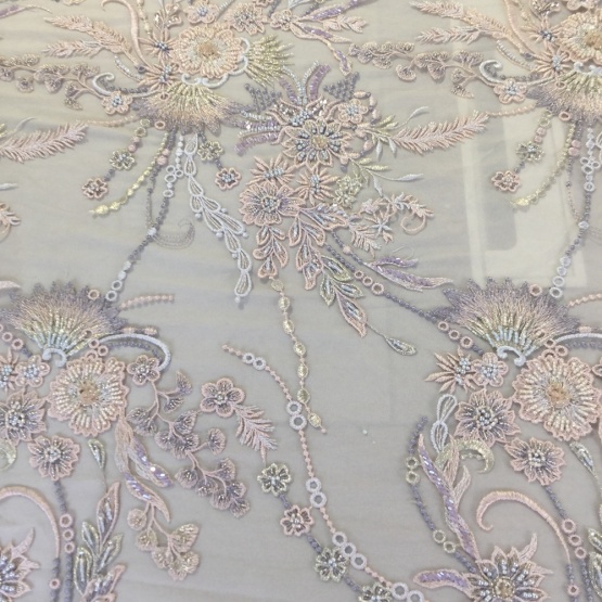 Light Color Handwork Beaded Bridal Dress Fabric