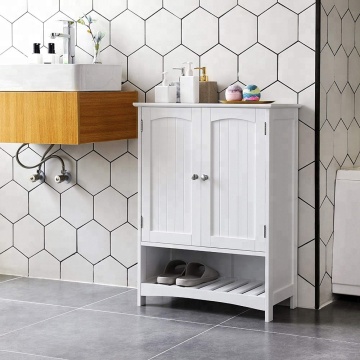 Free Standing Bathroom Cabinet with Adjustable Shelf Kitchen Cupboard Wooden Entryway Storage Cabinet White