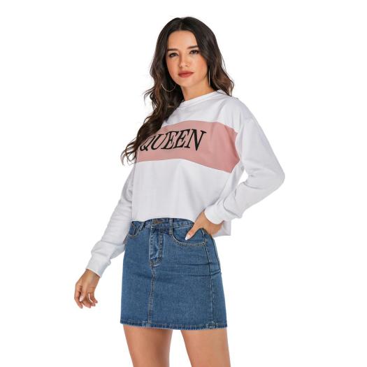 Female Letter Printing Stitching Casual Pullover Sweatshirt