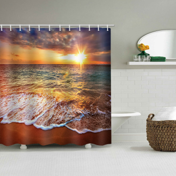 Sea Wave Waterproof Shower Curtain Beach Sunset Bathroom Decor Shower Curtain with Hooks