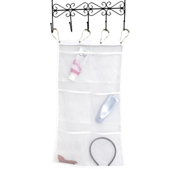 Quick Dry Hanging Caddy and Bath Organizer with 6-pocket, Hang on Shower Curtain Rod Liner Hooks Shower Organizer Mesh Shower Ca