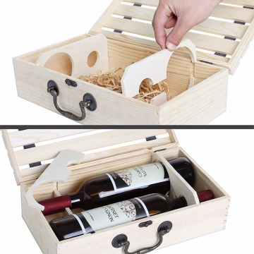 Custom handmade 2 bottles wooden wine gift boxes hinged box for wine