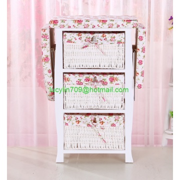 Wood Wicker Ironing Cabinet Board Center with Baskets
