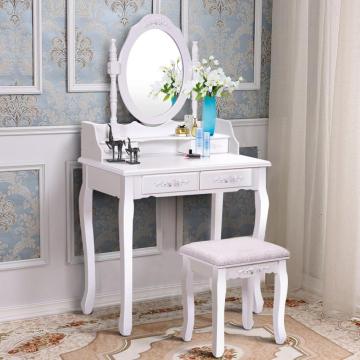 Bathroom Vanity Wood Makeup Dressing Table Stool Set with Mirror