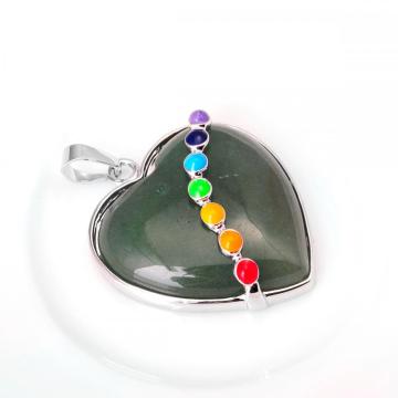 Seven Chakras Gemstone Green Aventurine Heart Pendant