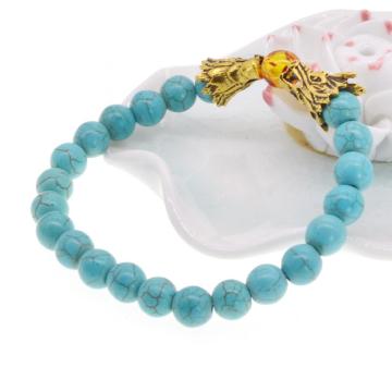 Dragon Head Amber 8MM Beads Turquoise Bracelet
