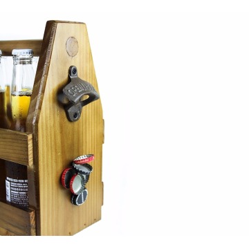 Wholesales handcrafted natural color pine wood beer caddy