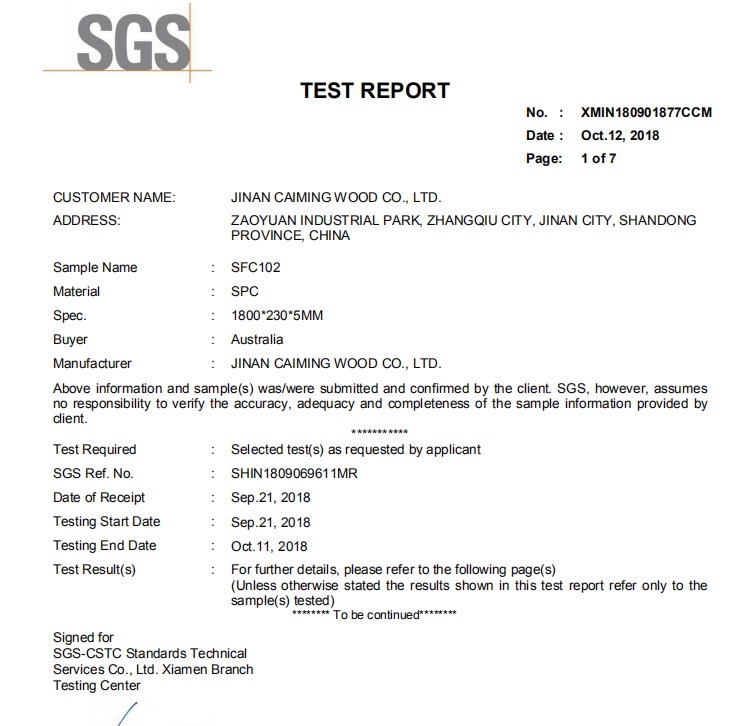 Stone Surface Spc Floor sgs test