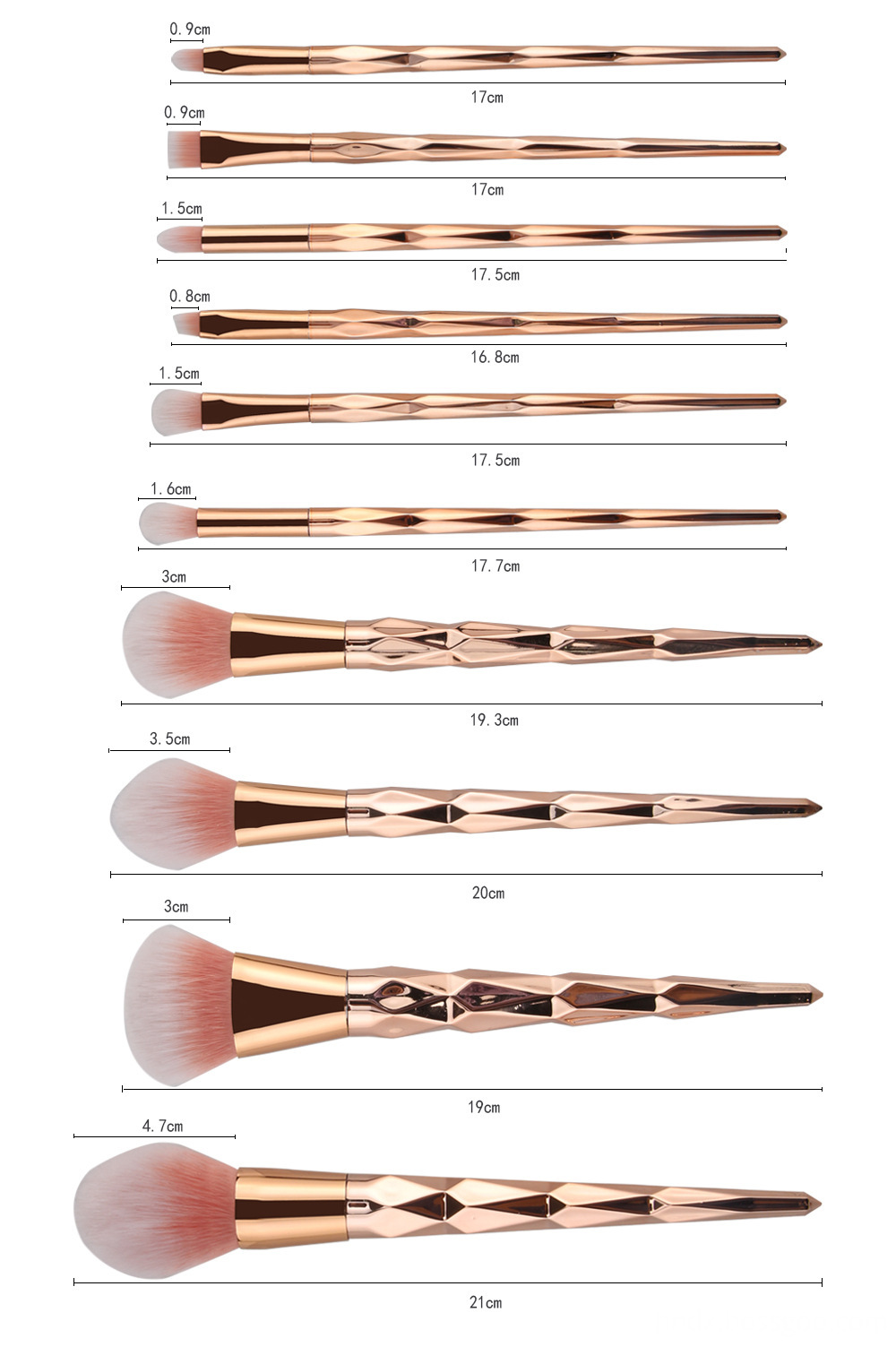 10 Pcs Diamond Rose Gold Makeup Brushes Sets 5