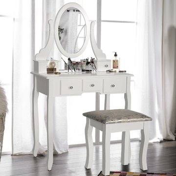 Wooden White Dressing Table With Chair and Five Drawers for Bedroom
White Dressing Table With Chair and Five Drawers for Bedroom