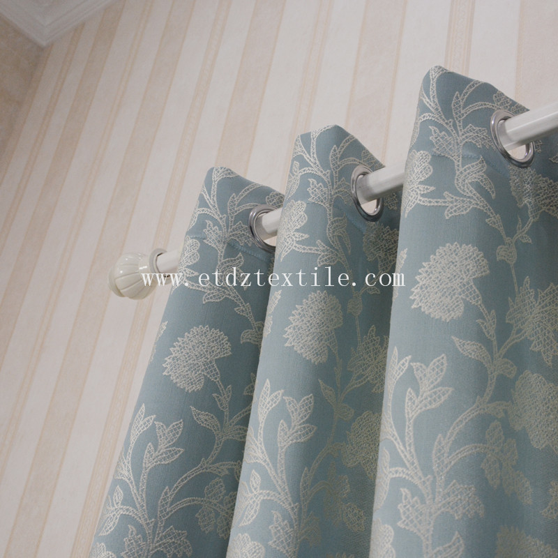 2016 New Chinese Popular Flower Pattern Jacquard Curtain Fabric GF029 Water Blue